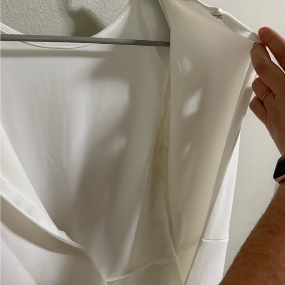 White Pleated Sleeve Mini Dress w/ Rhinestone Buckle NWT Size Small - Picture 6 of 6